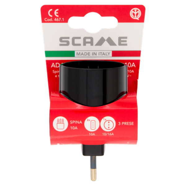 Scame Adattatore Multiplo 10A Spina e 2 prese 10A, 1 presa 10-16A, 2P+T 250V
