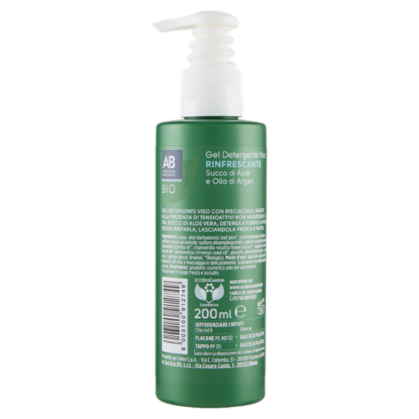 Armonia & Benessere Gel Detergente Viso Rinfrescante Bio con Succo di Aloe e Olio di Argan 200 ml