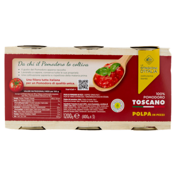 Le Stagioni d'Italia Polpa in Pezzi 100% Pomodoro Toscano 3 x 400 g