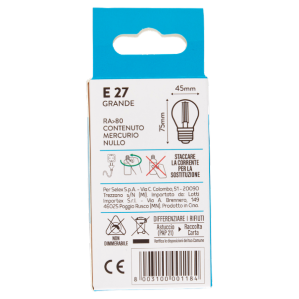 Selex Lampadina Led Filamento Minisfera E27 4W