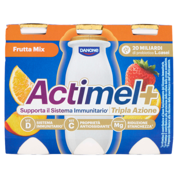 ACTIMEL Tripla Azione, Yogurt da Bere con Vitamine C, D e Magnesio, gusto Frutta mix, 6x100G