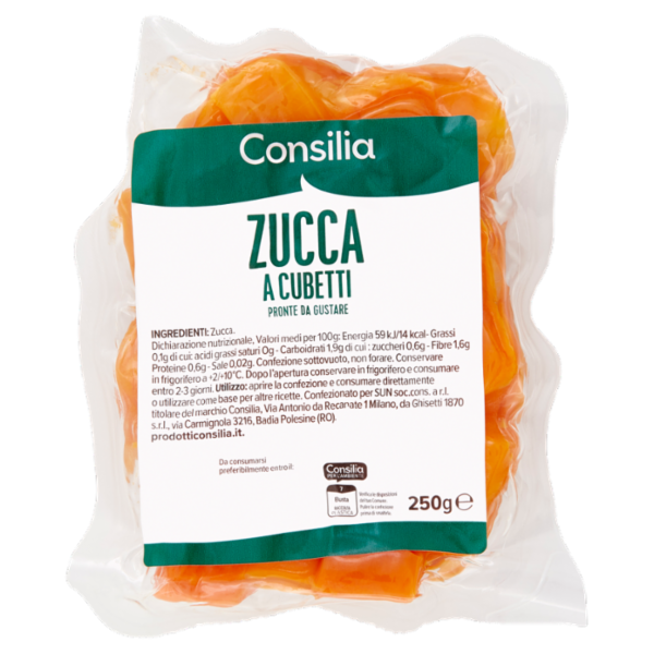Consilia Zucca a Cubetti, Precotta e Pronta da Cucinare 250 g