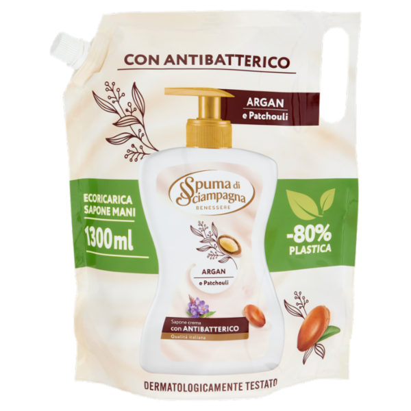 Spuma di Sciampagna Benessere Sapone crema Argan e Patchouli Ecoricarica 1300 ml
