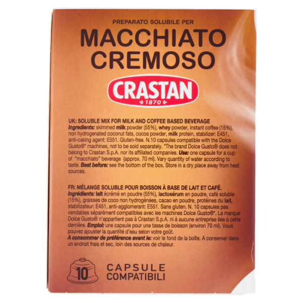 Crastan Preparato Solubile per Macchiato Cremoso Capsule Compatibili Dolce Gusto 10 x 7,5