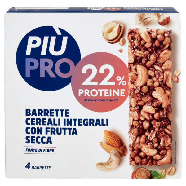 Piùpro Barrette Cereali Integrali con Frutta Secca 4 x 28 g