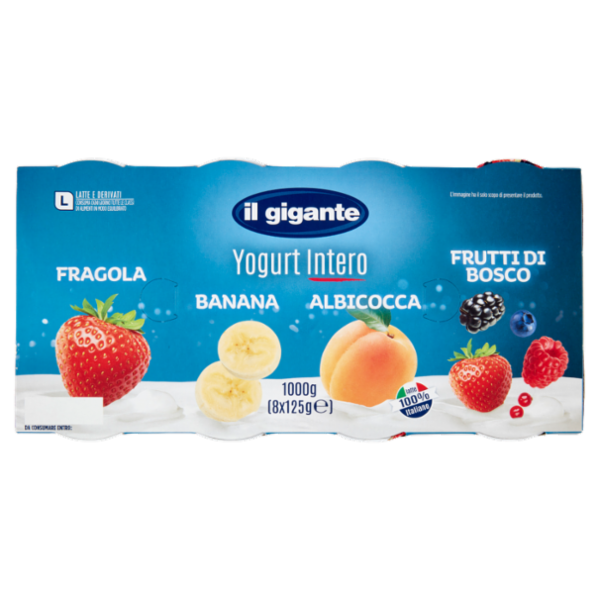 IL GIGANTE Yogurt Intero Fragola, Banana, Albicocca, Frutti di Bosco 8 x 125 g