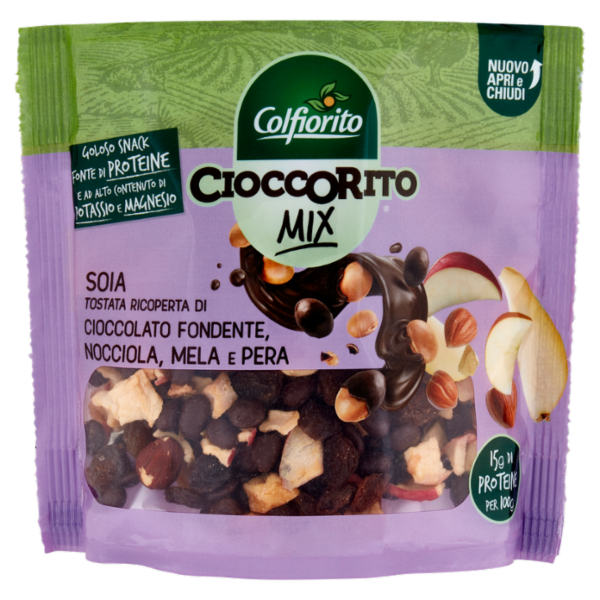 Colfiorito Cioccorito Mix Soia Tostata Ricoperta di Cioccolato Fondente, Nocciola, Mela e Pera 150 g