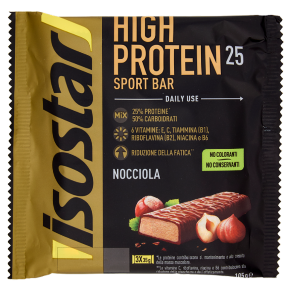 Isostad, High Protein 25 Sport Bar, Gusto Nocciola, 25% di proteine - 3 x 35 g