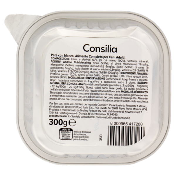 Consilia Cane Paté con Manzo Mono Proteico 300 g