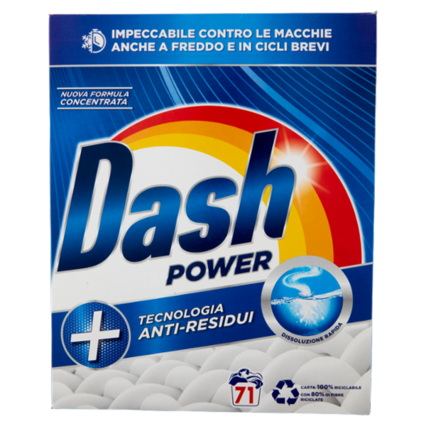 Dash Power Detersivo Lavatrice in Polvere, Tecnologia Anti-Residui, 71 Lavaggi 3550 g