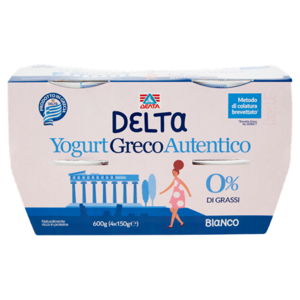 Delta Yogurt Greco Autentico 0% di Grassi Bianco 4 x 150 g