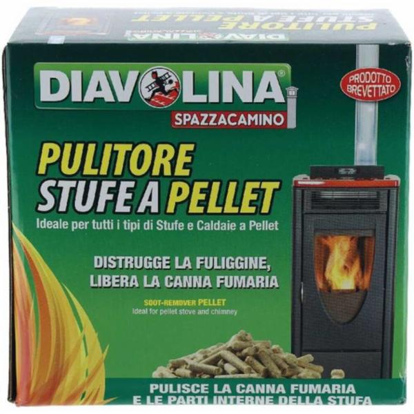PULITORE PER STUFE E CALDAIE A PELLET. DISTRUGGE LA FULIGGINE, LIBERA LA CANNA FUMARIA