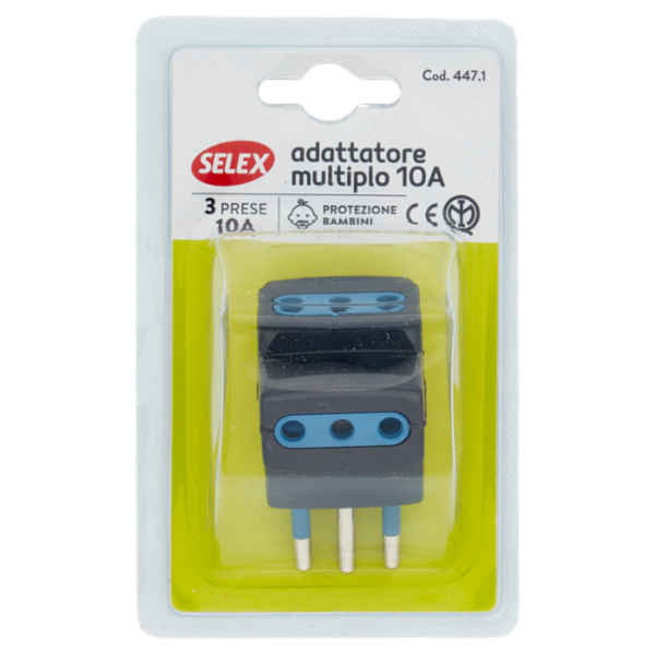 Selex Adattatore Multiplo Spina 10A + 3 Prese 10A(Ita) Nero