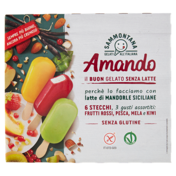 Sammontana Amando 6 Stecchi Frutti Rossi, Pesca, Mela e Kiwi 6 x 55 g