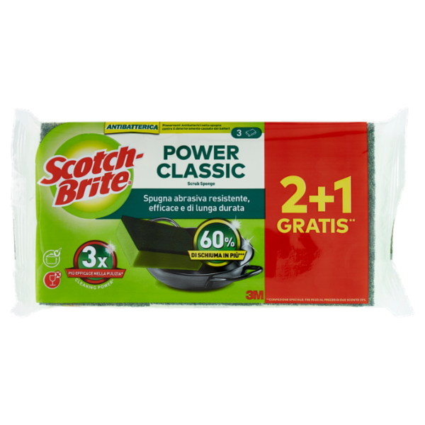 Scotch-Brite® Power Classic Spugna Abrasiva Antibatterica 2+1 Gratis**