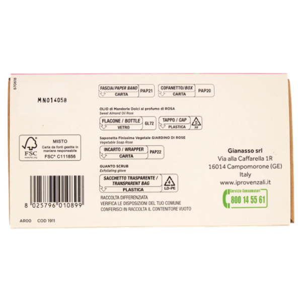 I Provenzali Giardino di Rose Olio di Mandorle Dolci 200 mL+Saponetta Vegetale 100 g+1 Guanto Scrub