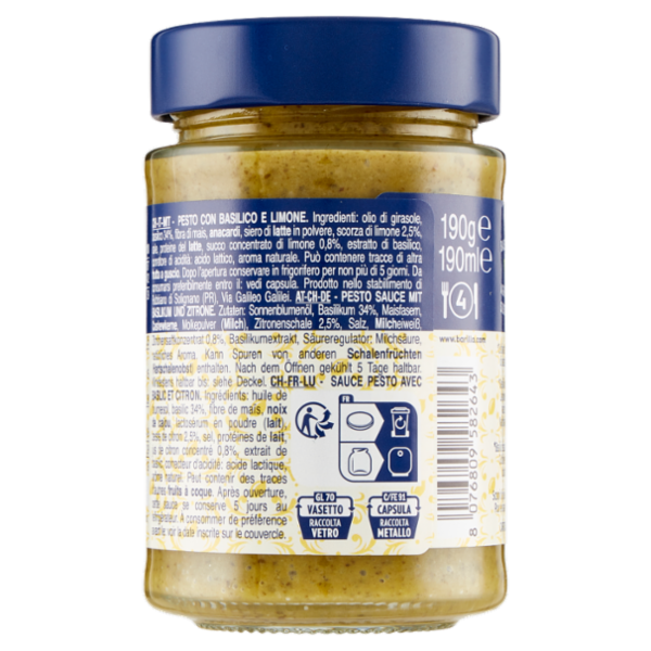 Barilla Pesto Basilico e Limone Condimento e Sugo per Pasta 190g