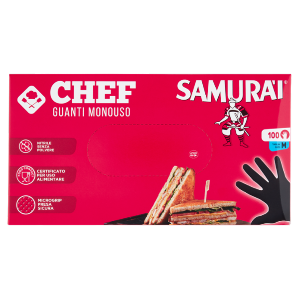 Samurài Chef Guanti Monouso Taglia M Nitrile Senza Polvere 100 pz
