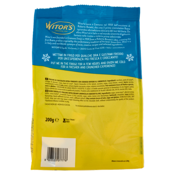 Witor's il Boero Limoncello Cioccolato Extra Fondente con Liquore al Limoncello 200 g