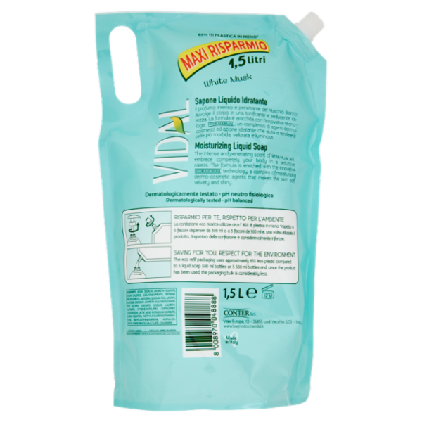 Vidal White Musk Sapone Liquido Idratante Muschio Bianco Ecoricarica 1,5 L