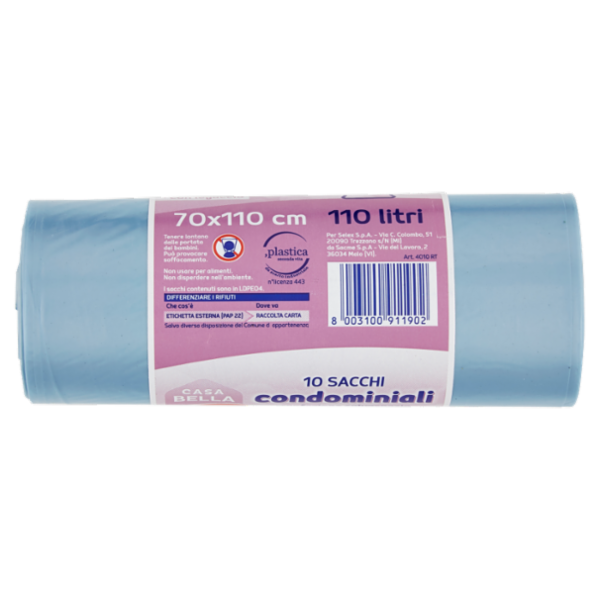 Selex Casa Bella Sacchi Condominiali Trasparente con Legaccio Cm 70X110 10 pezzi