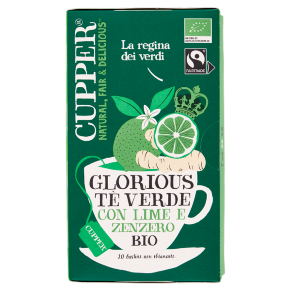 CUPPER Tè Verde Lime e Zenzero Biologico e Fairtrade, Tè Energizzante, 20 Bustine 35 g