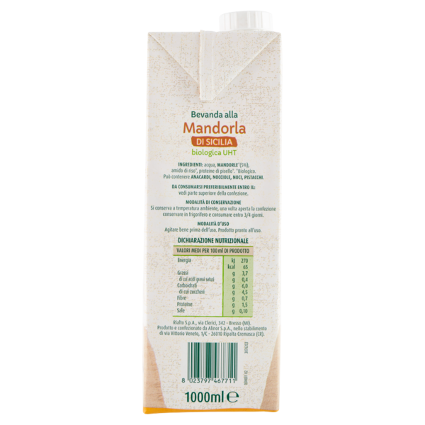 IL GIGANTE bio Bevanda alla Mandorla di Sicilia biologica UHT 1000 ml