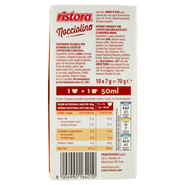 ristora Nocciolino 10 Capsule compatibili con macchine Nespresso* 70 g