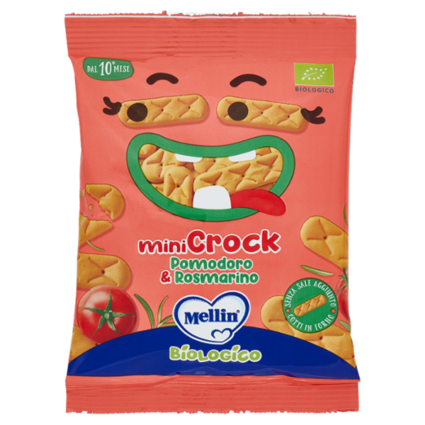 MELLIN Merenda - Snack Biologici, MiniCrock Pomodoro e Rosmarino 30g