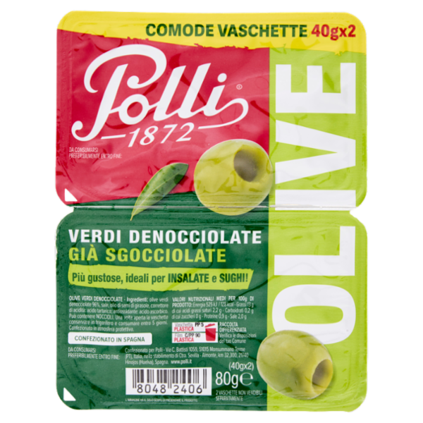 Polli Olive Verdi Denocciolate Già Sgocciolate 2 x 40 g