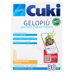 Cuki Congela Gelopiù Sacchetti Freezer 7 Strati Formato Piccolo 18 x 28 Cm 30 Pz
