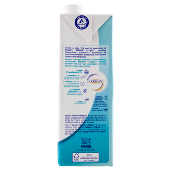 NESTLÉ NIDINA Optipro 3 Latte di crescita liquido per bambini da 1 anno Brick 1L