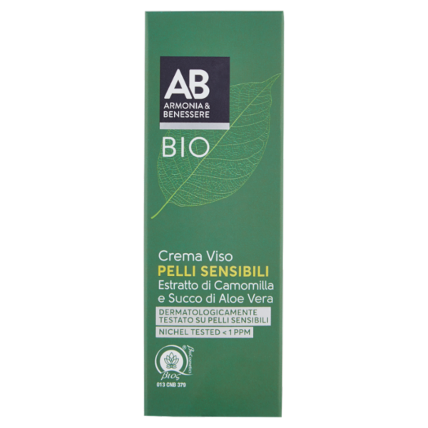 Armonia & Benessere Crema Viso per Pelli Sensibili Bio con Estratto di Camomilla e Succo Aloe 50 ml