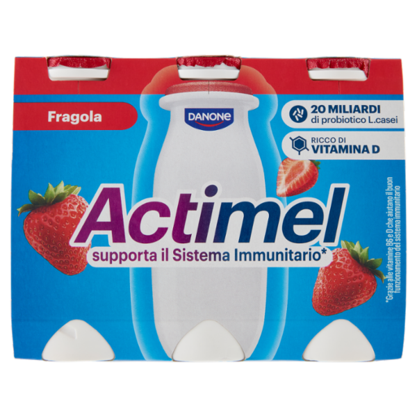 ACTIMEL, Yogurt da Bere con Vit B6 e D per il Sistema Immunitario, gusto fragola, 6X100G