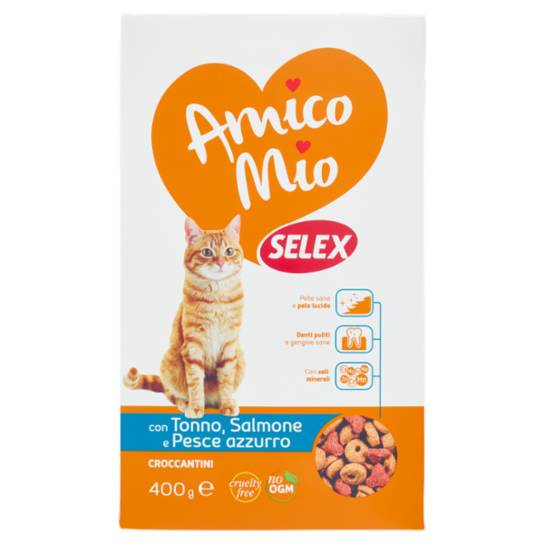 Selex Amico Mio Gatto Croccantini con Tonno, Salmone e Pesce Azzurro 400 g