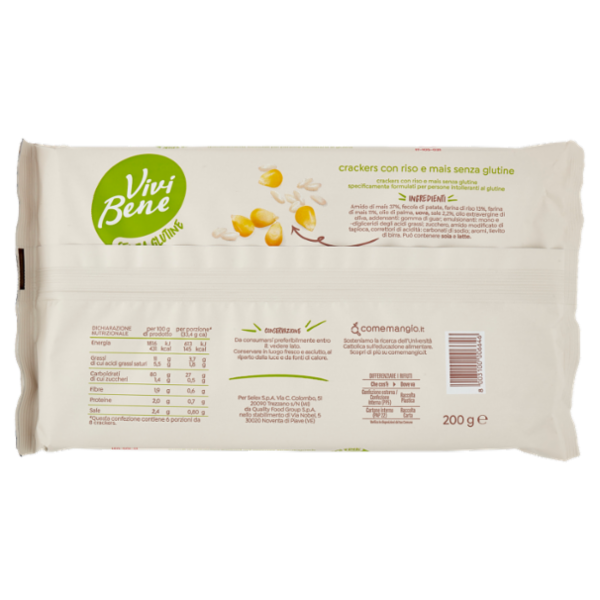 Vivi Bene Senza Glutine Crackers con Riso e Mais Senza Glutine 6 porzioni 200 g
