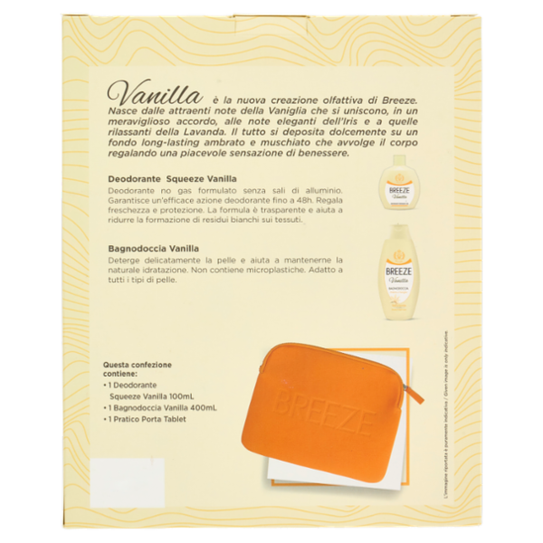 Breeze Vanilla Deodorante Squeeze 100 mL + Bagnodoccia 400 mL + Porta Tablet