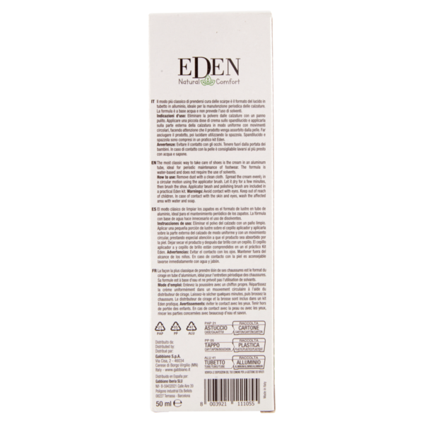 Eden Natural Comfort Crema per Calzature Nero 50 ml