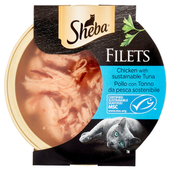 Sheba Filets Cibo Umido Gatto Pollo con Tonno da pesca sostenibile 60 g