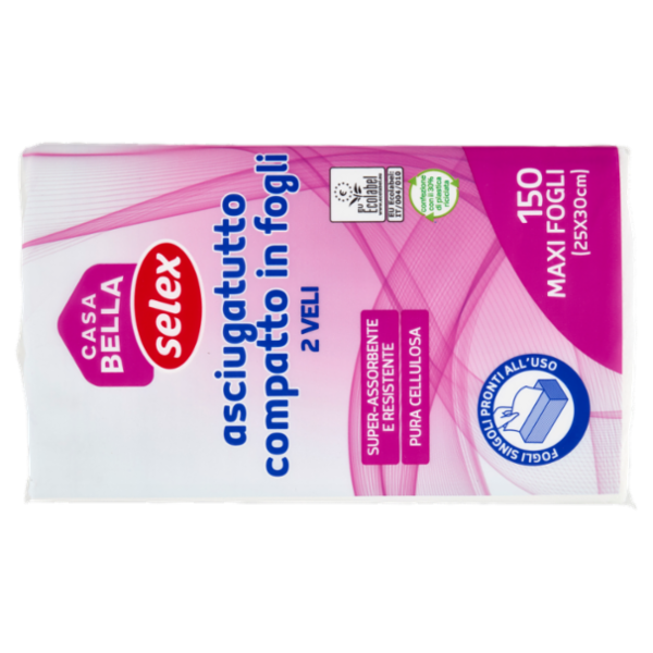 Selex Casa Bella Asciugatutto 2 Veli Compatto 25x30 cm 150 Maxi Fogli