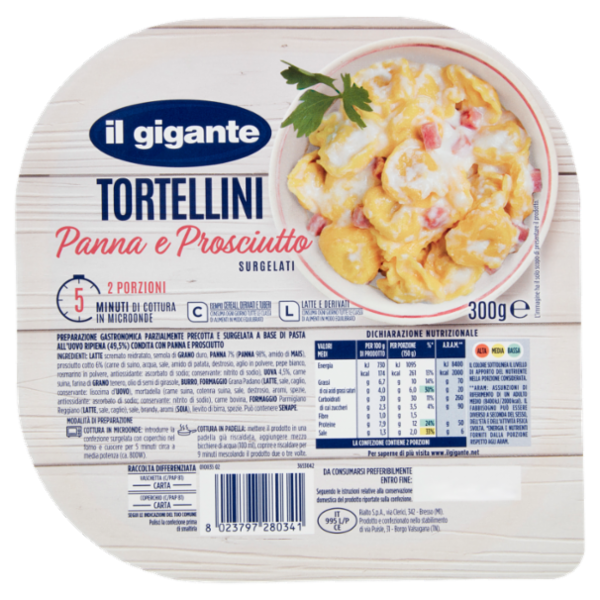 IL GIGANTE Tortellini Panna e Prosciutto Surgelati 300 g