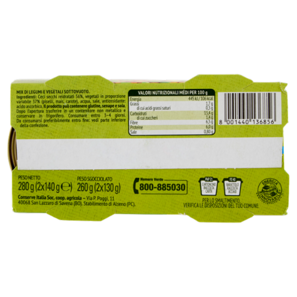 Valfrutta Buon mix Ceci, Piselli, Mais con Carote 2 x 140 g