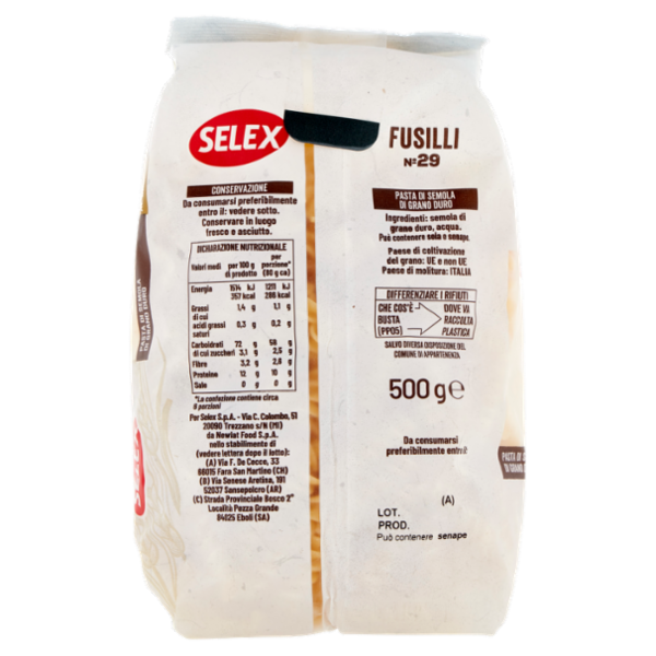 Selex Pasta di Semola Trafilata al Bronzo Fusilli 500 g