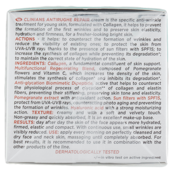 Clinians Antirughe Repair Trattamento Rassodante SPF15 Collagene ed Estratto di Melograno 50 mL
