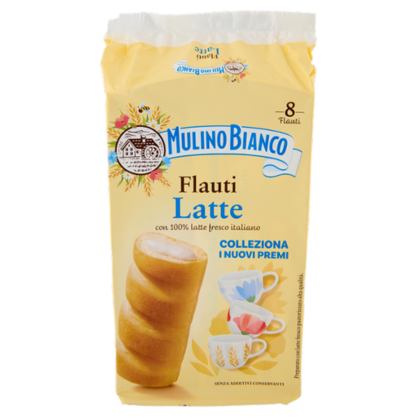 Mulino Bianco Flauti Latte Merenda con 100% Latte Fresco Italiano 8 pezzi 280g