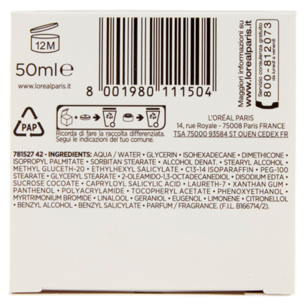 L'Oréal Paris Tripla Attiva Crema Idratante Viso, per Pelli Normali e Miste, 50 ml