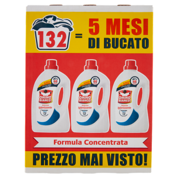 Omino Bianco Detersivo Lavatrice Liquido Igienizzante 3 x 44 Lavaggi 3 x 1760 ml