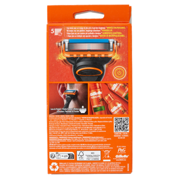 Gillette Rasoio Uomo Fusion5 Power a 5 lame, 1 Manico + 2 Lamette Barba