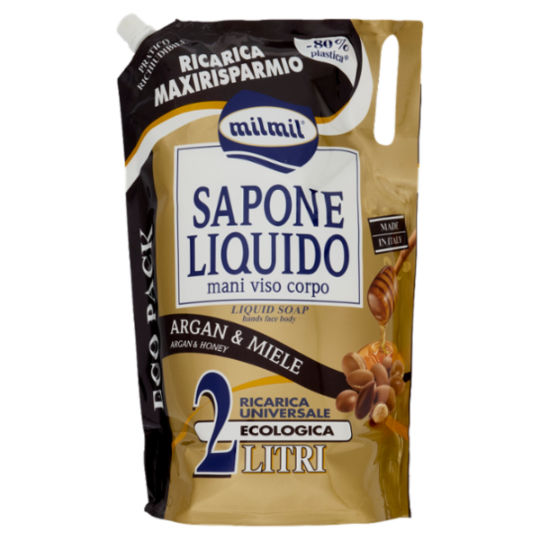milmil Sapone Liquido Argan & Miele Ricarica Universale Ecologica 2 Litri