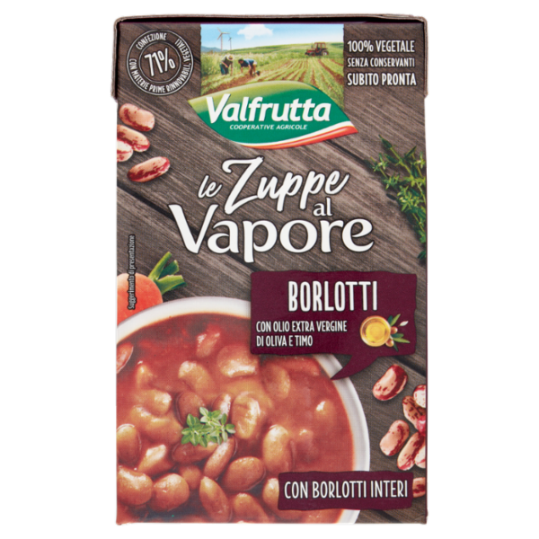 Valfrutta le Zuppe a Vapore Borlotti con Olio Extra Vergine di Oliva e Timo 500 g